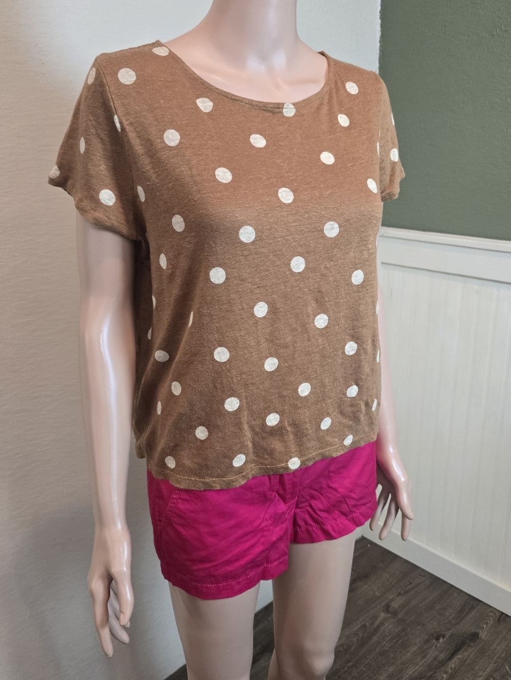 Sézane Polka Dot T-Shirt Tee Brown White Size Small 💯 Linen - Picture 4 of 11